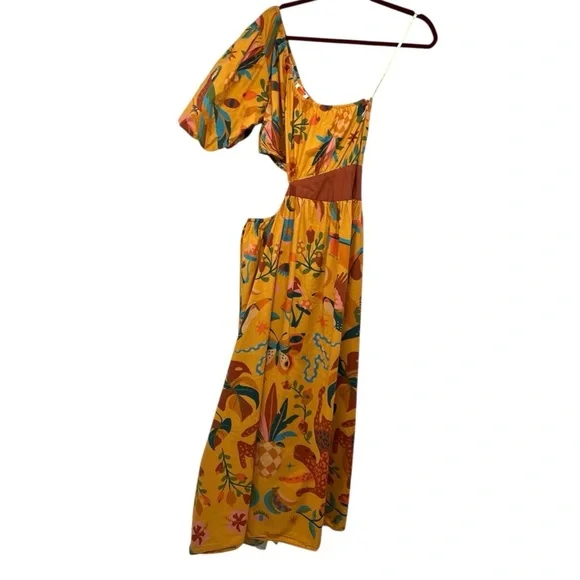 Farm Rio x Anthropologie One Shoulder Tropical Puff Sleeve Maxi Dress Large - Picture 6 of 16